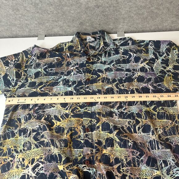 Rum Reggae‎ Shirt Mens XL Batik Blue Fish Print Hawaiian Short Sleeve Travel - Picture 5 of 10